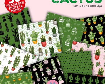 Cactus Seamless Digital Paper Sets - Cactus Theme Party - Floral Junk Journal Kit - Cactus Scrapbooking paper - Instant Download