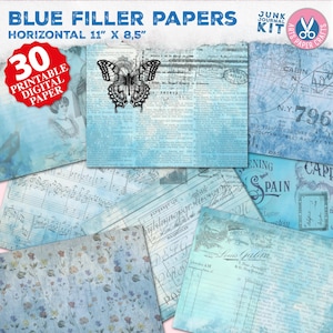 Junk Journal Filler Papiere - Vintage Blaue Papiere - Neutral - Natur - Druckbar - Digital Download - Junk Journal Zubehör - Shabby
