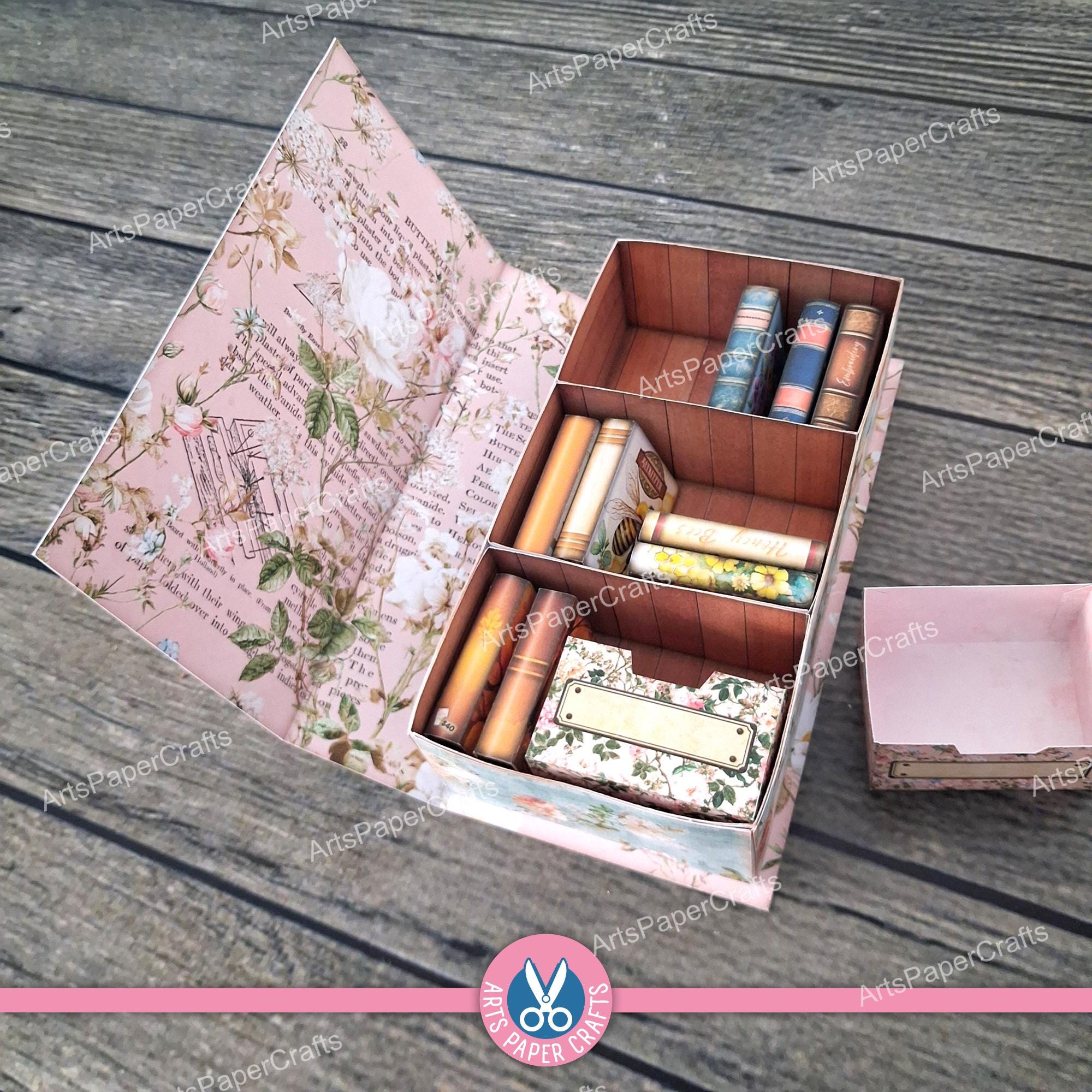 Bookshelf, Bookcase, Junk Journal Kit, Pink, Miniature, Secret Cabinet ...