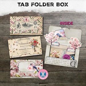 Tab Folder, Junk Journal Box, Storage, Gift Box, Put A Junk Journal In, DIY, To Mail, Card Box, Digital Kit, Download, Printable File Pocket