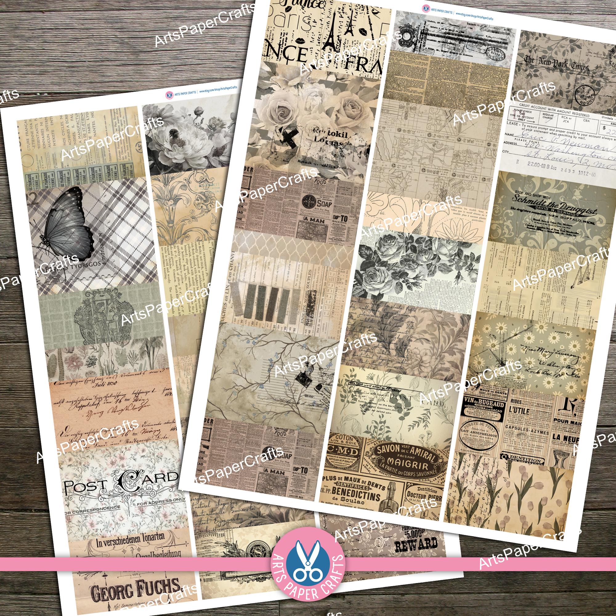 Junk Journal Kit, Neutral Ephemera Stripes, Collage Snippet, Vintage ...