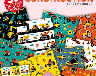 Construction Seamless Digital Paper - Construction Vehicles Background - Construction Scrapbooking - Construction Party - Instant Download