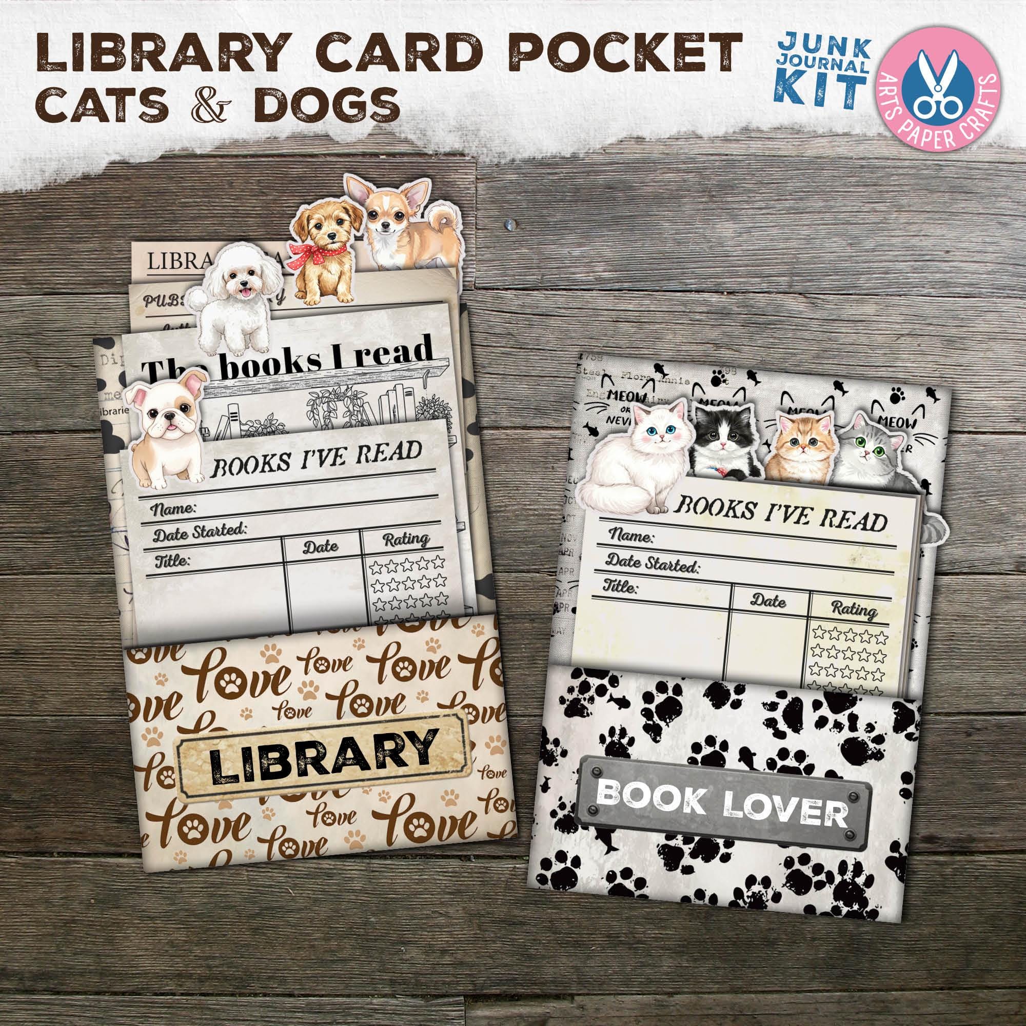 Junk Journal, Library Card Pockets, Tab Folder, Shabby Library Card ...