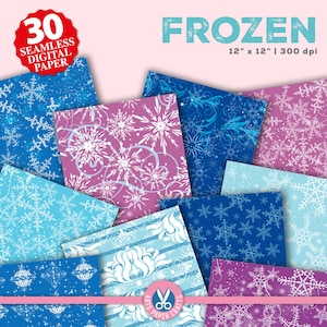 Set di carte digitali Frozen - Sfondo principessa glitterata - Motivo invernale senza soluzione di continuità - Download immediato - Carta per album di ritagli Frozen di Natale