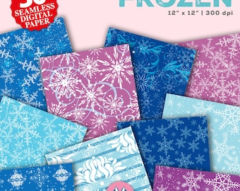 Papiers numériques surgelés, fond princesse scintillant, modèle sans couture d'hiver, téléchargement immédiat, cadeau, scrapbooking, papier imprimable Noël