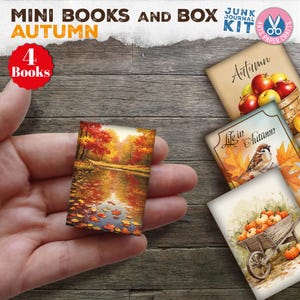 Autumn Mini Books, Box, Book, Miniature Book, Fall, Pumpkin, Apple, Junk Journal, Printable, Gift, Blush, Vintage, Digital Download, Craft