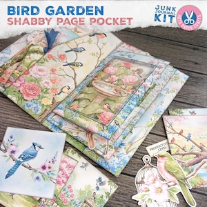 Vogel Garten Junk-Journal, Schäbige Seitentasche, Journal Topper, Mehrschichtig, Rosa, Schick, Printable, Scrapbook, Digital Kit, Download Tab Ordner