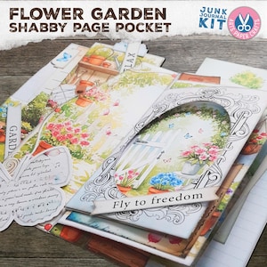 Blumen Garten Junk-Journal, Shabby Seitentasche, Journal Topper, mehrschichtig, Rosa, schick, bedruckbar, Sammelalbum, Digital Kit, Download Tab Ordner