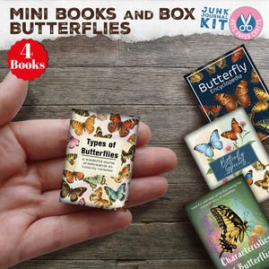 Mini scatola di libri, libro, libro di farfalle in miniatura, illustrazione di farfalle, shabby chic, conservazione, diario di scarto, stampabile, regalo, download digitale