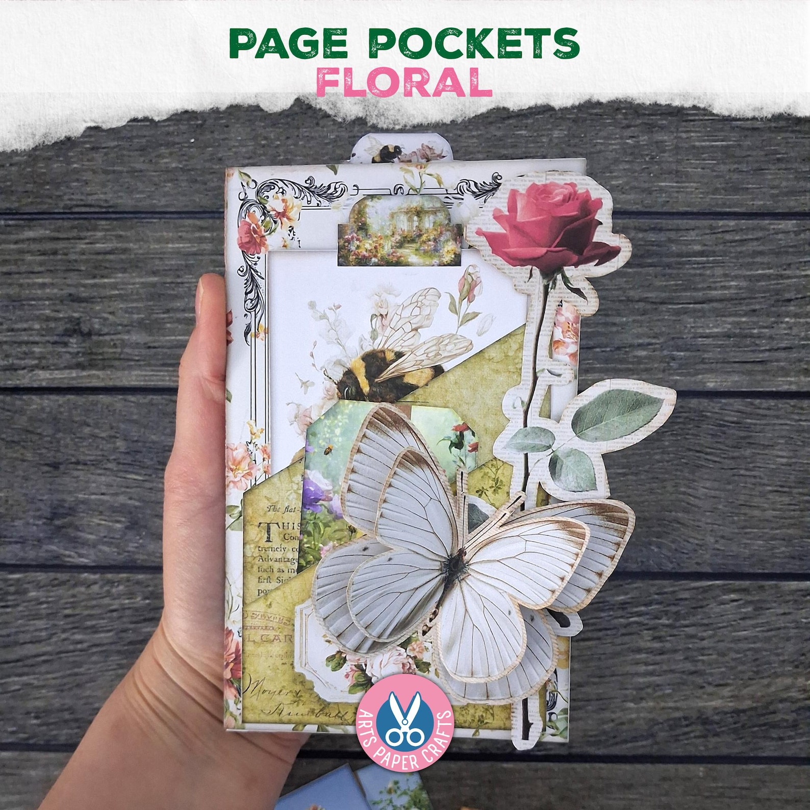 Floral Page Pockets, Junk Journal Kit, Tab Folder, Shabby, Green ...