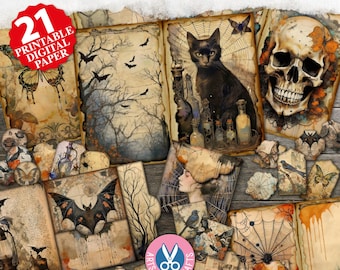 Gothic Halloween Junk Journal Kits, Digital Download, Printable, Labels, Dark Romance, Tab Folder, Victorian Grunge, Pocket Tags, Envelopes