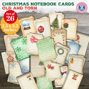 Christmas Antique Notebook Cards, Lined Cards, Paper, Junk Journal Supplies, Digital Download, Ephemera, Kit, ATC, Printable, Vintage