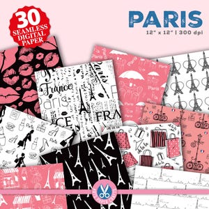 Conjunto de papéis digitais de Paris - Fundo de Paris - Padrão sem costura de Paris - Download instantâneo - Papel de álbum de recortes da França