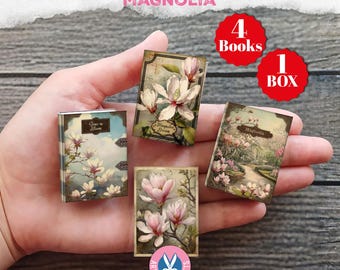Magnolia Miniböcker, Ask, Bok, Miniatyr, Blommor, Botanisk Illustration, Shabby, Skräpjournal, Utskrivbar, Digital Nedladdning, Blommor, Gåva