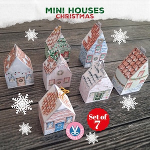 Miniature Christmas Village, Junk Journal, Printable, Gift, Ornament, Mini Christmas House, Craft Kit, Digital Download, Tree Decoration Box