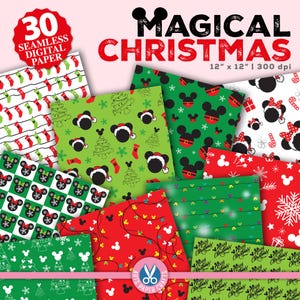 Mickey Christmas Digital Papers - Mickey Background - Mickey Christmas Seamless Pattern - Feliz Natal - Festa do Mickey - Uso Comercial