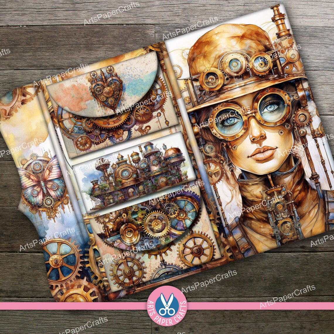 Steampunk Folding Folio Booklet, Digital Download, Steampunk Trifold ...