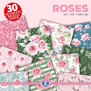 Rosen Aquarell Blume Digital Papier Sets, Shabby Chic Papiere, Junk Journal, Floral Hintergrund, Scrapbook Papiere, Rosen Junk Journal Kit