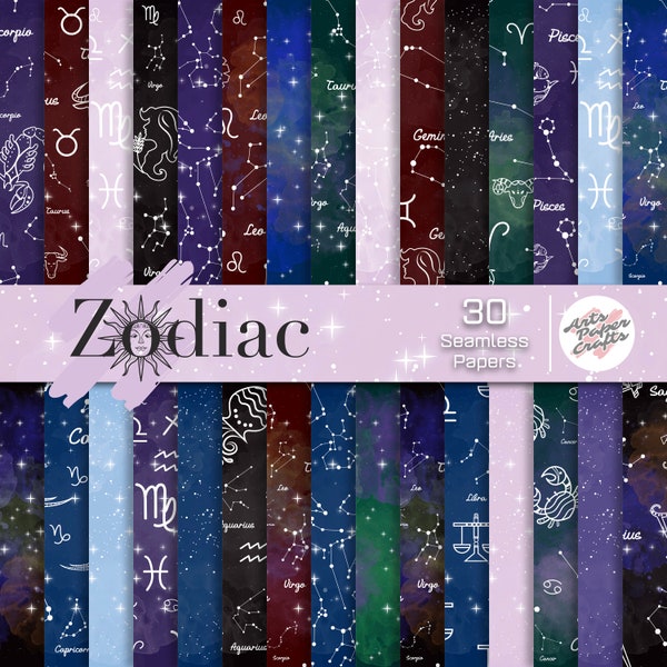 Zodiac Digital Papers Set - Astronomy Background - Constellation Celestial Atlas Pattern - Instant Download Zodiac Star Maps Scrapbook Paper