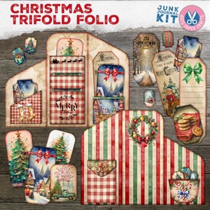 Kit de fólio para impressão de Natal - Etiqueta de pasta fólio Feliz Natal - Diário de lixo de Natal de inverno do Papai Noel - Efêmeras para impressão - Papel digital