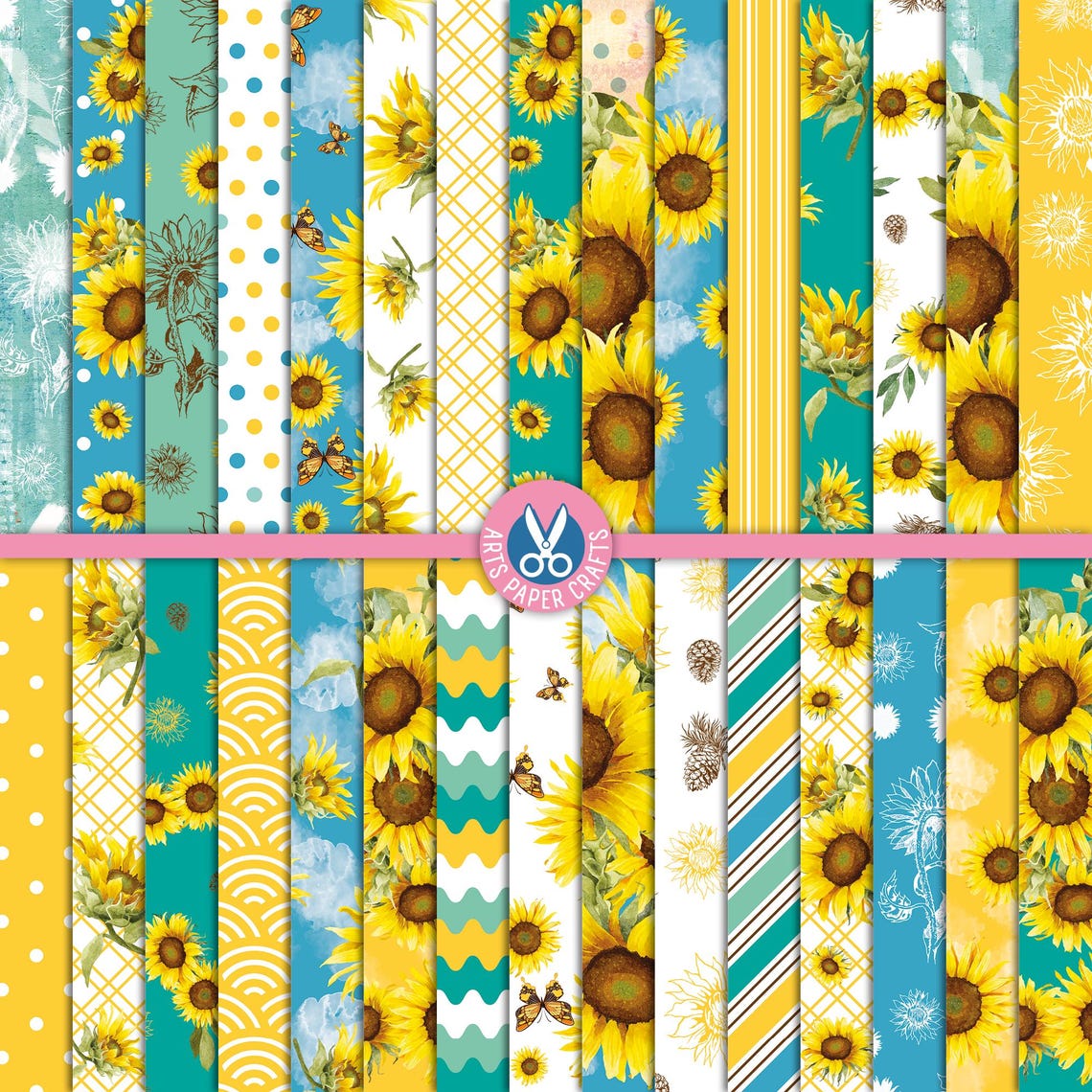 Sunflower Seamless Digital Paper - Sunflower Pattern Background ...