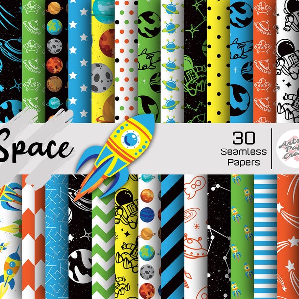 Space Seamless Digital Paper - Space Planet Background - Space Scrapbook Papers - Space Planet Party Papers - Instant Download