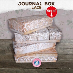 Lace Junk Journal Box, Arts Paper Crafts, Floral, Storage, Gift Box, Scrapbooking, DIY, Digital Download, Printable, To Mail, Tags, Ornament