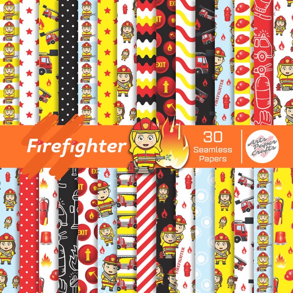 Firefighter Seamless Digital Paper - Firefighter Background - Firefighter Scrapbook Papers - Firefighter Party Papers - Instant Download