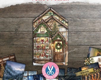 Christmas House Junk Journal, Interactive Folio, Folder, Holiday, Gift, Journal Toppers, Printable, Ephemera, 3D, Craft, Digital Download
