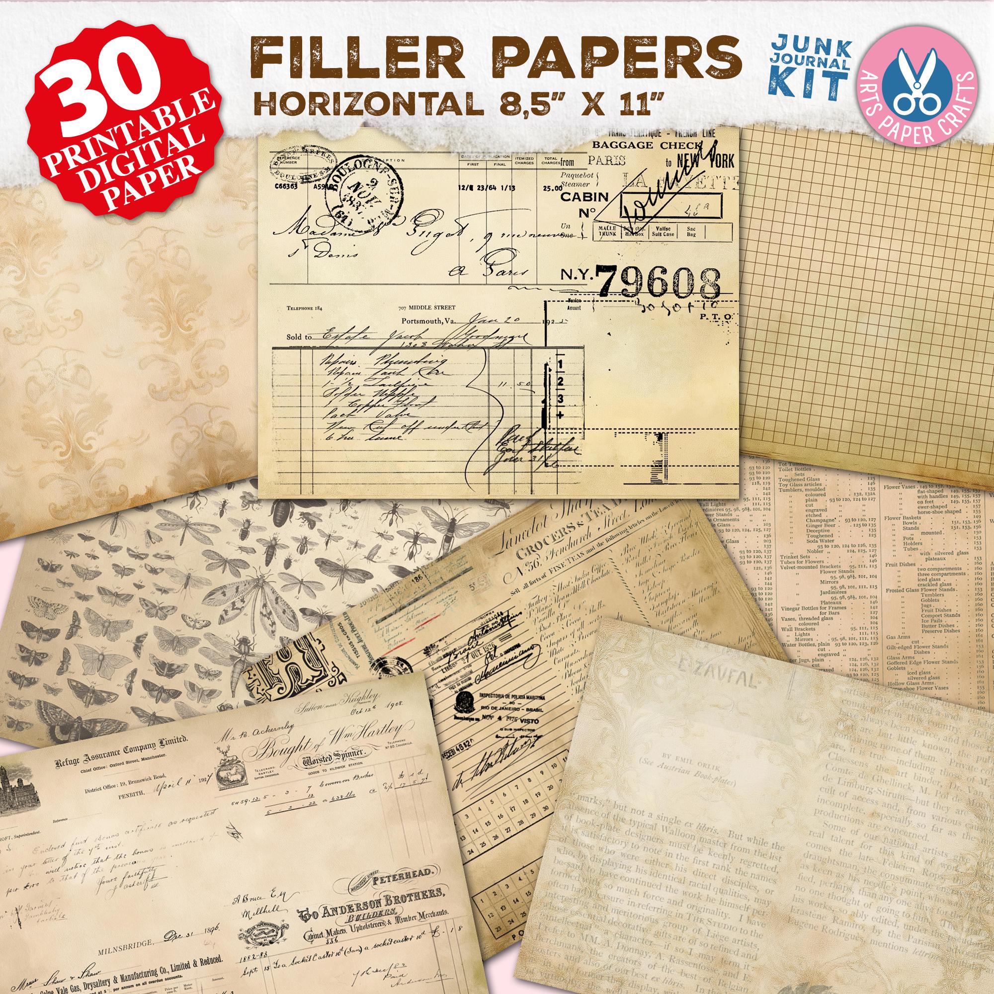 Horizontal Junk Journal Filler Papers, Tea, Vintage, Neutral, Old, Extra, Nature Coffee Dyed, Printable Digital Download, Junk Journal Pages