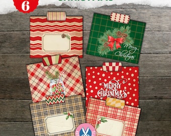 Christmas Mini File Folder, Junk Journal, Notebook Cards, File Pocket Tags Ephemera, Printable, Gift, Insert, Paper, Digital Download, Folio