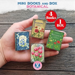 Caja de minilibros, libro, libro botánico en miniatura, ilustración botánica, desgastado, almacenamiento, diario basura, imprimible, regalo, caja de descarga digital