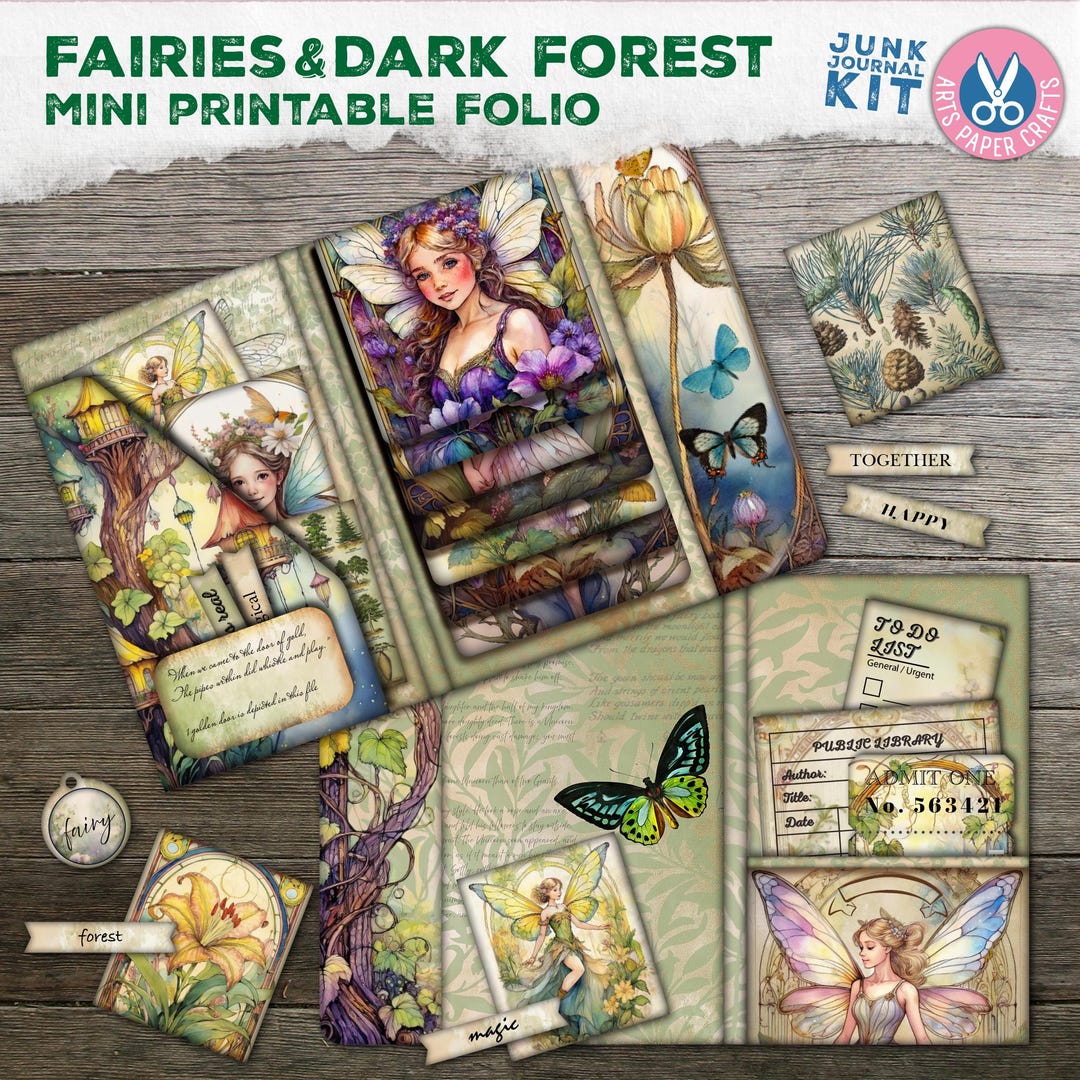 Fairies Junk Journal Kit, Dark Forest Fairy Mini Printable Folio Folder ...