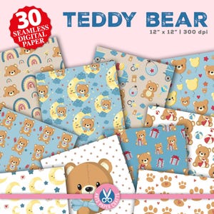Teddy Bear Digital Paper - Teddy Bear Background - Nursery Seamless Pattern - Instant Download - Baby Boy Scrapbook Paper