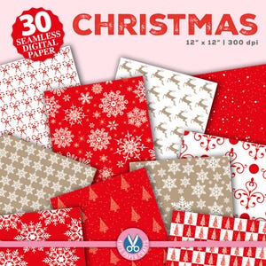 Christmas 30 Digital Paper - Winter Holiday Scrapbook Papers - Snowflake Wallpaper - Christmas Tree Background - Instand Download