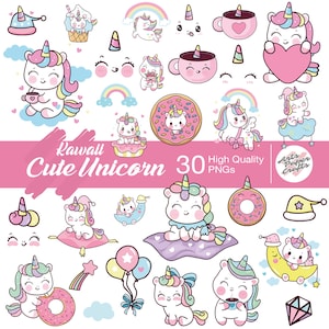 Süße Kawaii Einhorn Clipart - Einhorn hohe Qualität PNG - Instant Download - Einhorn Party - Einhorn Clipart Bundle - Kommerzielle Nutzung