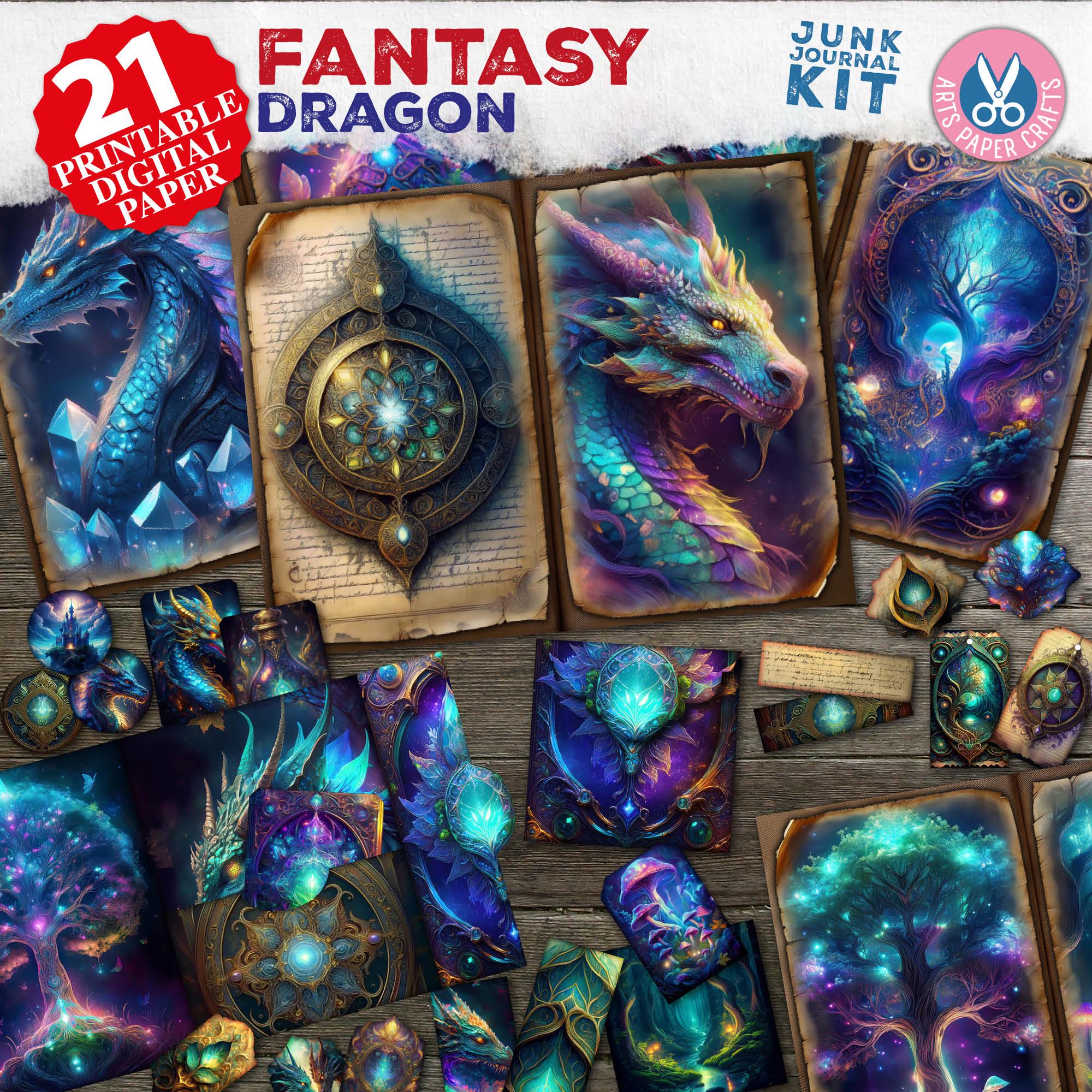 Dragons Beyond Junk Journal Kit, Folder, Fantasy Collage Printables, Fantasy Kit, Dragons Digital Paper, Junk Journal, Envelopes, Digi Kit