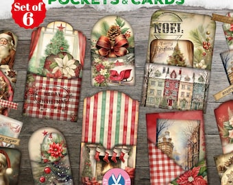 Christmas Pockets And Cards, Christmas Junk Journal Kit, Printable, Loaded Christmas Tags, Junk Journal Supply, Folio, Gift, December Daily