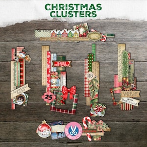 Christmas Clusters Printable Kit, Junk Journal, Christmas, Ornament, Gift, Printable, Cards, Digital Download, Christmas Tags