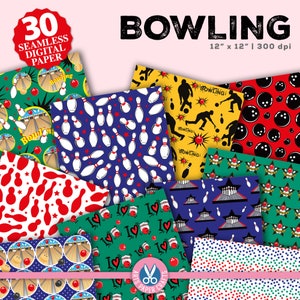 Papiers numériques de bowling - fond de bowling - modèle sans couture de bowling - téléchargement immédiat - papier de scrapbooking de sport