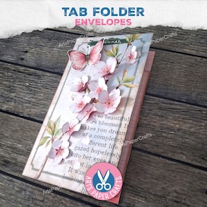 Mini Umschläge, Junk Journal Kit, Cherry Blossom Tab Folder, shabby, Schmetterling, Vintage, digitaler Download, Printable, Librery Card, Folio
