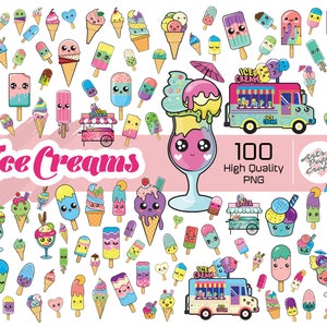 Eis 100 Stück PNG Clipart Set - Kawaii Clipart - Perfekt für Aufkleber - Sofort Download - Niedliche Png Clipart - Kommerzielle Nutzung