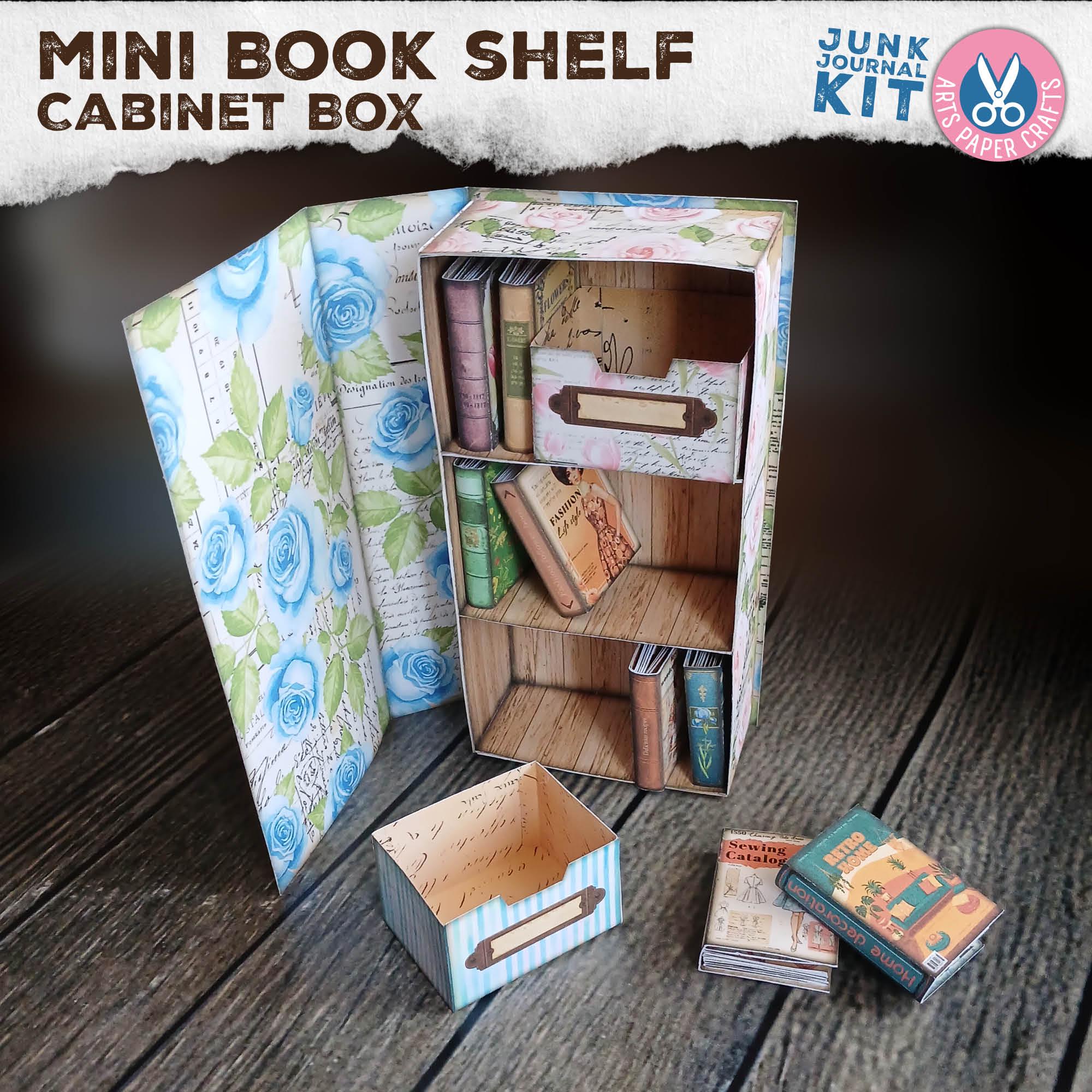 Bookshelf, Box, Bookcase, Junk Journal Kit, Roses, Miniature, Secret Cabinet, Printable Craft Kit, Digital Download, Mini Book Box, Gift