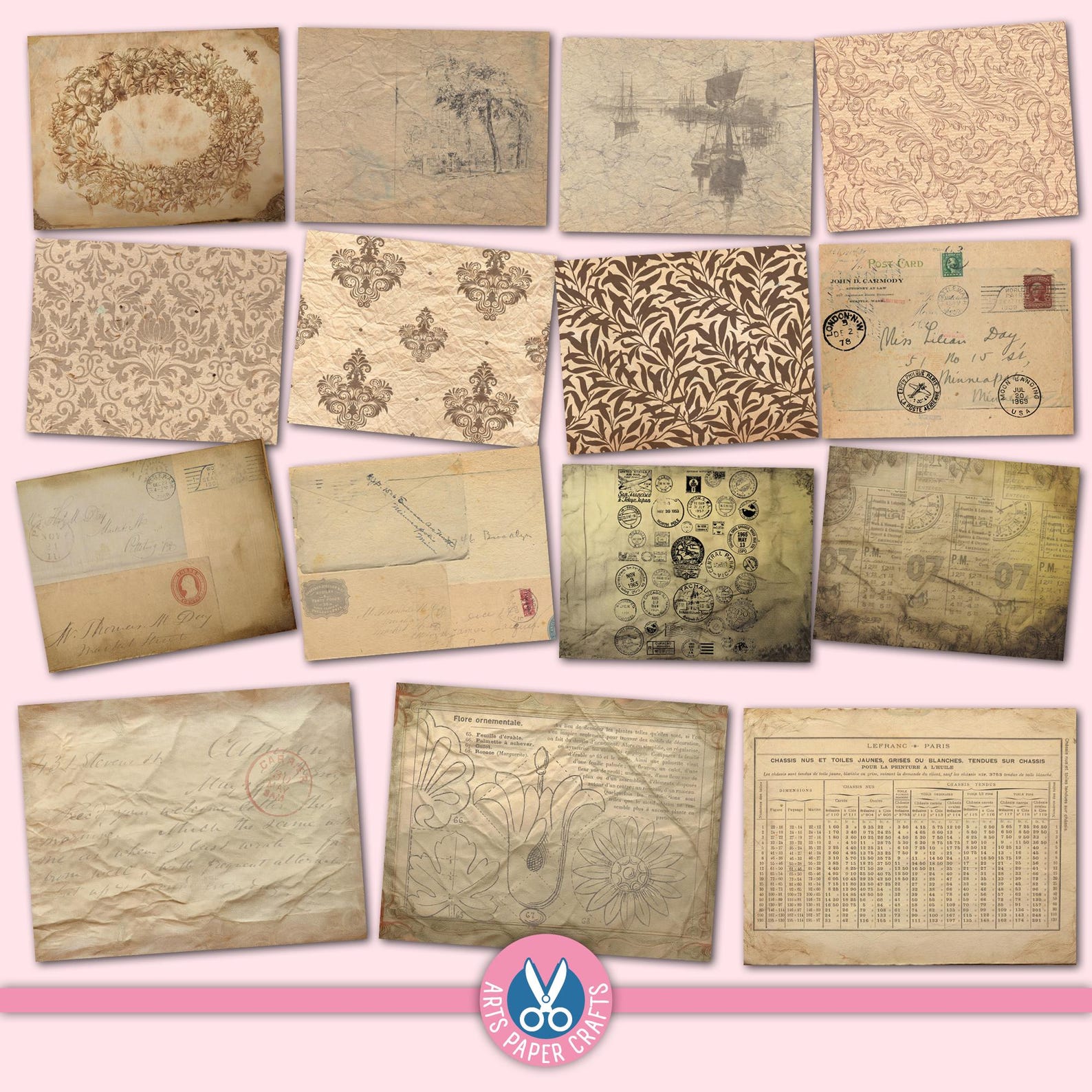 Horizontal Junk Journal Filler Papers - Old Paper Texture - Vintage ...