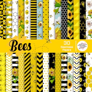 Bee Seamless Digital Paper - Honey Bee Background - Honey Bees Scrapbook Papers - Bees Honey Party Papers - Instant Download