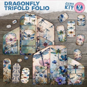 Dragonfly Junk Journal Folio - Insect Journal Insert - Fauna Digital Kits - Vintage Scrapbook Papers - Kit Collage Ephemera - Dragonfly Tags