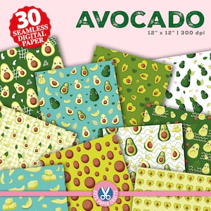 Conjunto de papeles digitales de aguacate - Fondo de aguacate - Patrón sin costuras de aguacate - Descarga instantánea - Papel de álbum de recortes de aguacate
