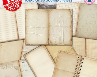 Timeworn Junk Journal Pages, Shabby Lined Double Pages, Blank Lined, Neutral, Old Stained Paper, Digital Ephemera, Coffee Dyed, Printable