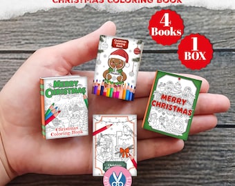 Mini Christmas Coloring Book, Mini Books, Printable, Miniature, Junk Journal, Yummy, Digital Download, Ornament, Gift, Santa, Box, Craft Kit