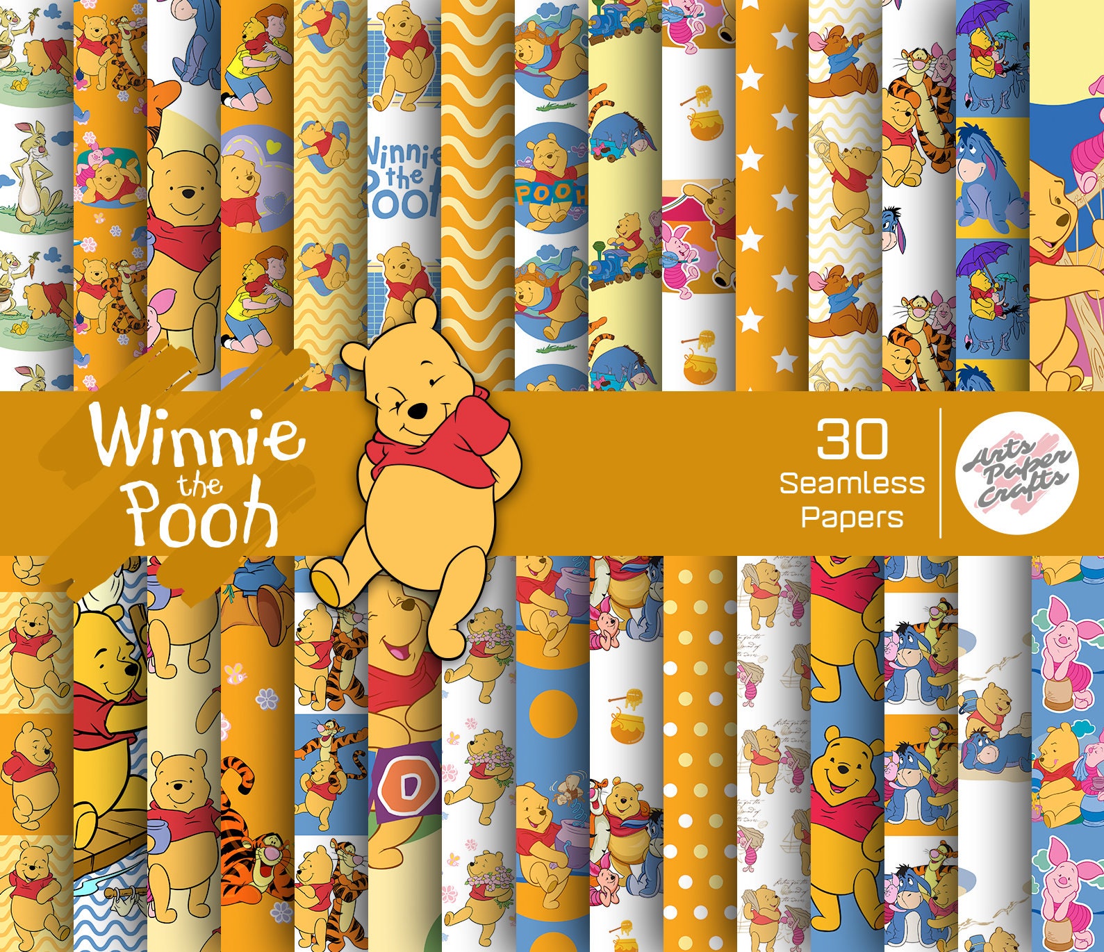 Winnie the Pooh Wrapping Paper for Baby Shower, Blue Winnie the